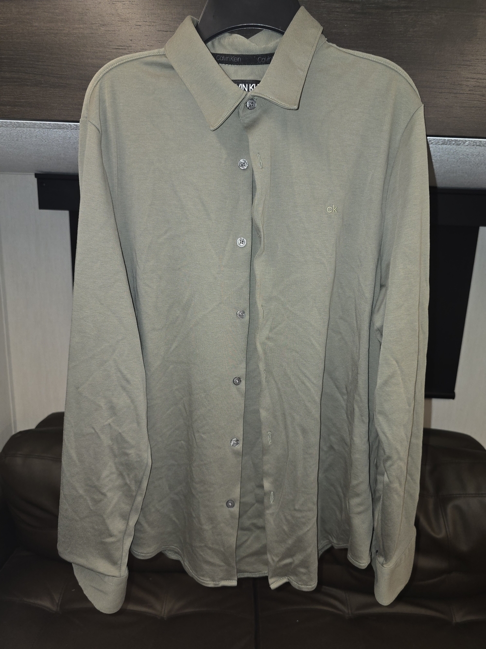 Calvin Klein Olive Green Button-Front Long-Sleeve Polo Shirt